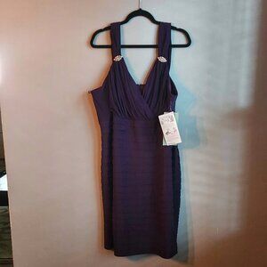 NWT Formal Eggplant Ruched Midi Dress with Jewels on Straps